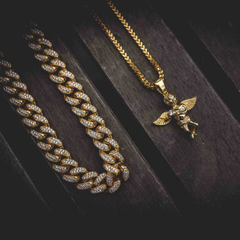 Angel CZ + 10mm Diamond Cuban Link Necklace