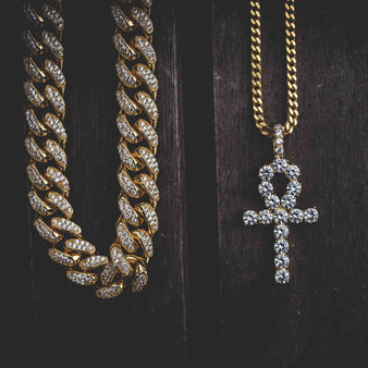 Ankh + 10mm Diamond Cuban Link Necklace