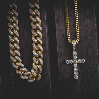Diamond Cross + 10mm Diamond Cuban Link Necklace