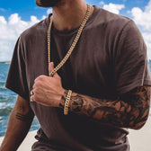 10mm Diamond Cuban Link Necklace/Bracelet Bundle in Yellow Gold
