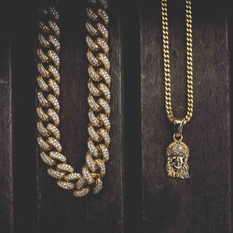 Micro Jesus + 10mm Diamond Cuban Link Necklace