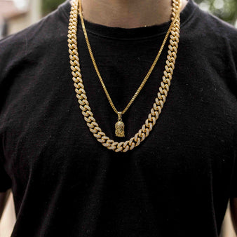 Micro Jesus + 10mm Diamond Cuban Link Necklace