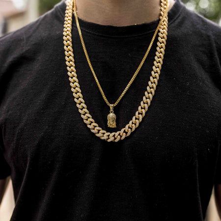 Micro Jesus + 10mm Diamond Cuban Link Necklace