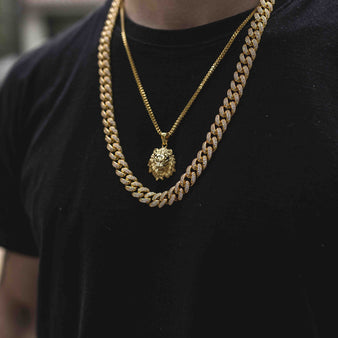 Gold Lion Micro + 10mm Diamond Cuban Link Necklace