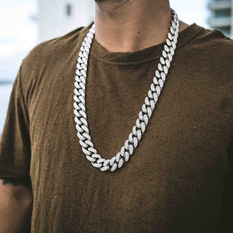 White Gold Ankh + 19mm Diamond Cuban Link Necklace