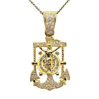 14k Solid Gold Anchor Pendant w Diamonds