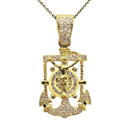 14k Solid Gold Anchor Pendant w Diamonds