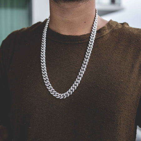 Diamond Cuban Link Necklace (10mm) in White Gold