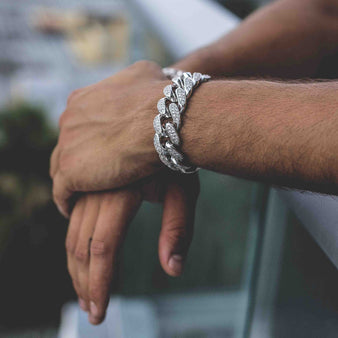 Diamond Cuban Link Bracelet (19mm) in White Gold