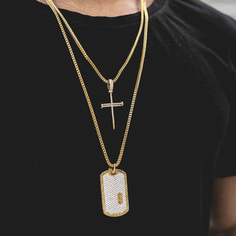 Nail Cross + Iced Dog Tag Set