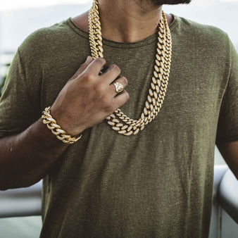 19mm Diamond Cuban Link Necklace/Bracelet Bundle