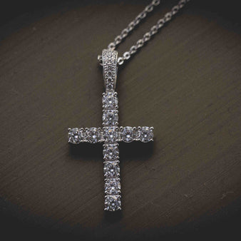 White Gold Diamond Cross + 19mm Diamond Cuban Link Necklace